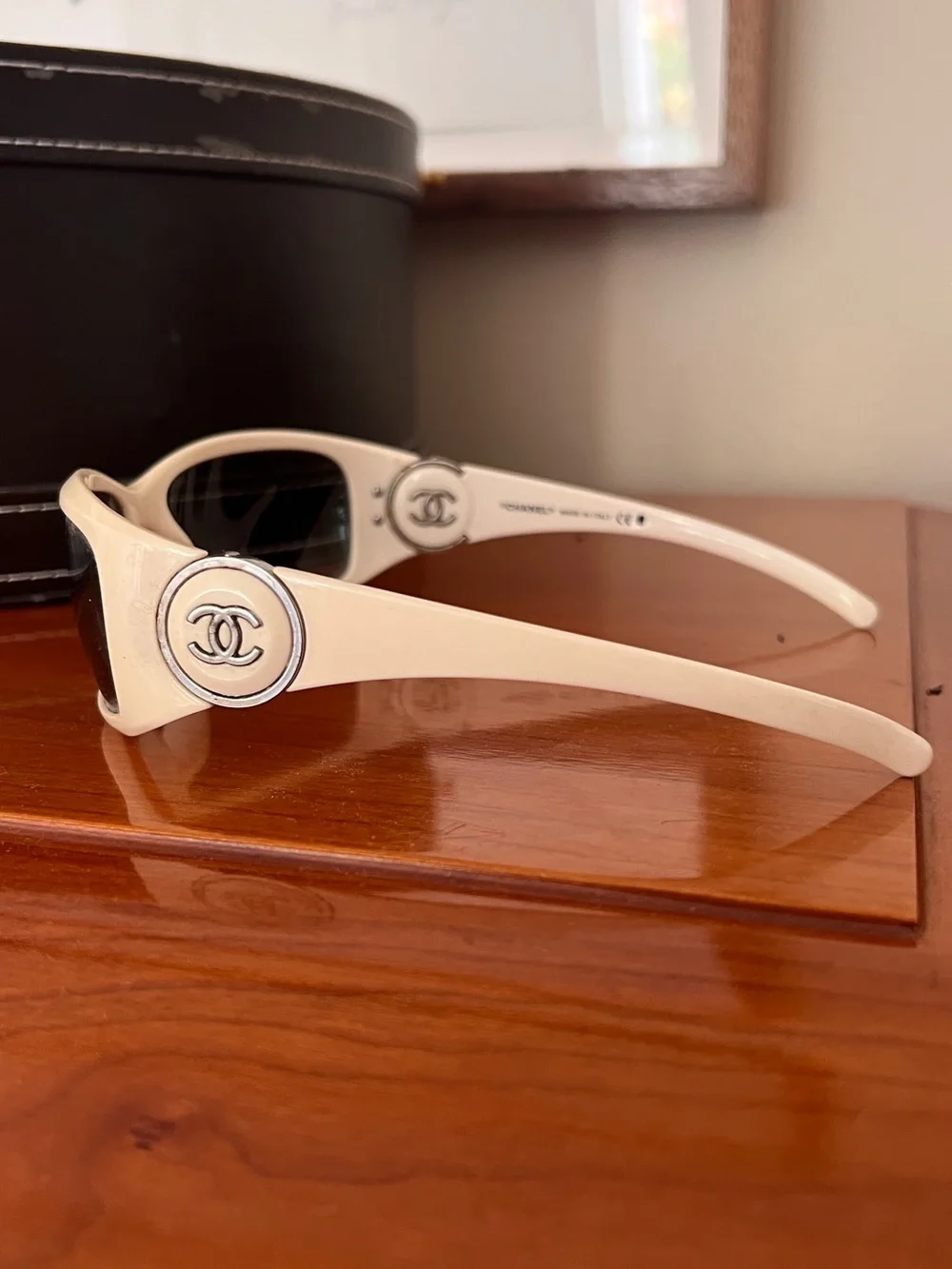 CHANEL Ivory Oversized Women's Sunglasses with CC Medallion